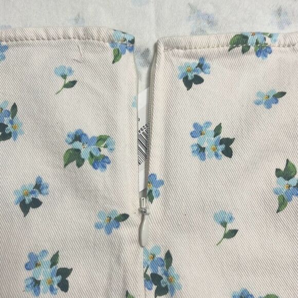 Revolve Weworewhat Ivory Blue Floral Cut Out Belted Mini Denim Skirt Large NWT - Picture 10 of 15